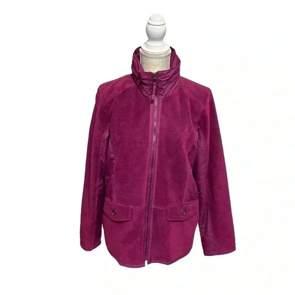 WOMEN’S STYLE & CO FUCHSIA FLEECE HOODED JACKET• SIZE M•SIDE SEAM POCKETS• - Picture 9 of 13
